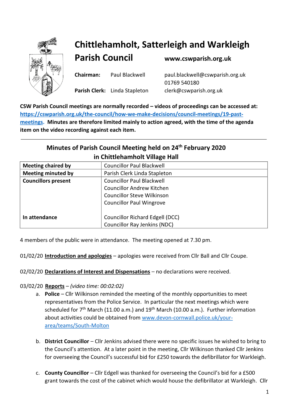 Chittlehamholt, Satterleigh and Warkleigh Parish Council