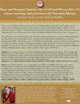 Namchak Khenpo Fall Teaching Retreats Oct/Nov 2014