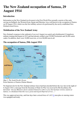 The New Zealand Occupation of Samoa, 29 August 1914