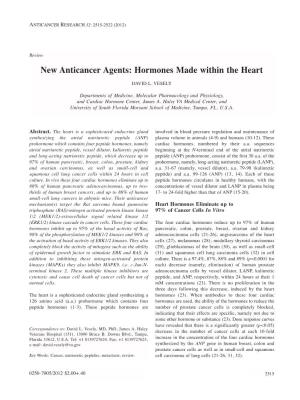 New Anticancer Agents: Hormones Made Within the Heart