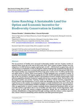 Game Ranching: a Sustainable Land Use Option and Economic Incentive for Biodiversity Conservation in Zambia