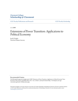 Extensions of Power Transition: Applications to Political Economy Jacek J