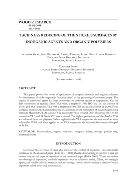 Tackiness Reducing of the Stickies Surfaces by Inorganic Agents and Organic Polymers