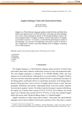 Jingpho Dialogue Texts with Grammatical Notes