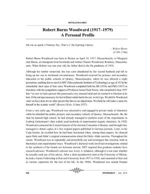 Robert Burns Woodward (1917–1979) a Personal Profile