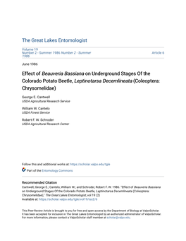 Effect of Beauveria Bassiana on Underground Stages of the Colorado Potato Beetle, Leptinotarsa Decemlineata (Coleoptera: Chrysomelidae)