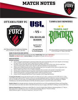 Ottawa Fury Fc @ Tampa Bay Rowdies