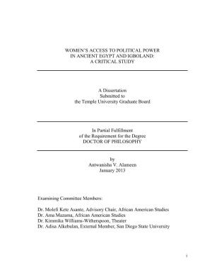 Women's Access to Political Power in Ancient Egypt And