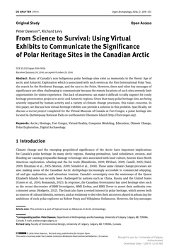 From Science to Survival: Using Virtual Exhibits to Communicate the Significance of Polar Heritage Sites in the Canadian Arctic