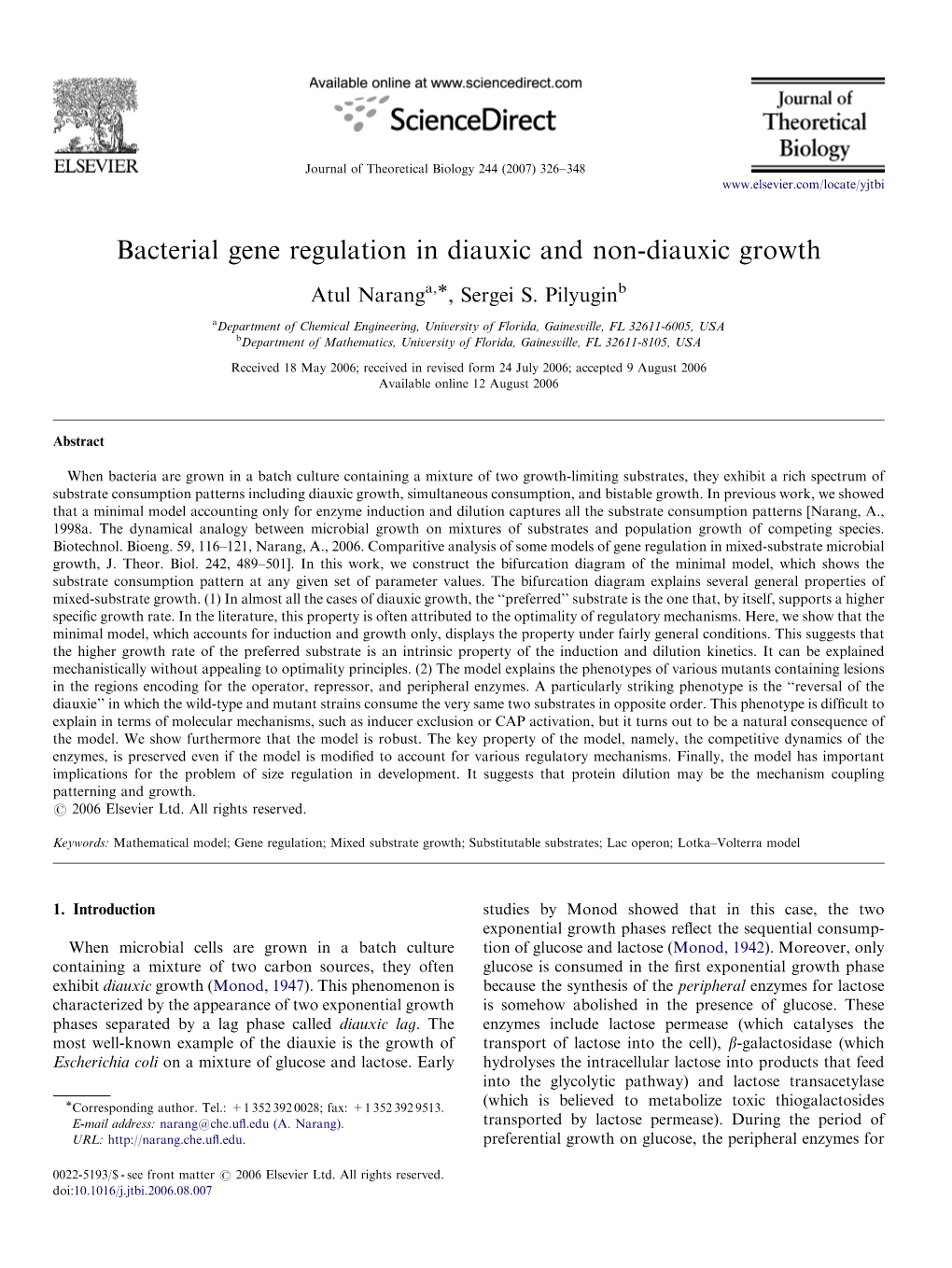 Bacterial Gene Regulation in Diauxic and Non-Diauxic Growth