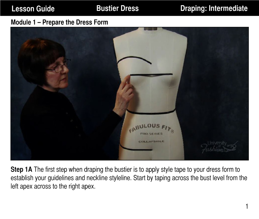 Lesson Guide Bustier Dress Draping: Intermediate Module 1 – Prepare the Dress Form