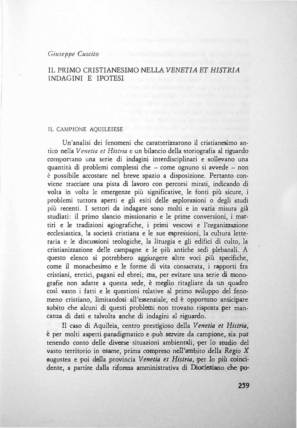 Il Primo Cristianesimo Nella Venetia Et Histria Indagini E Ipotesi