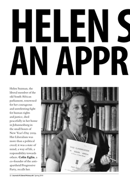 Helen Suzman, the Liberal Member of the Old South African Parliament