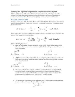Activity 33. Hydrohalogenation & Hydration of Alkynes