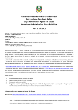 Governo Do Estado Do Rio Grande Do Sul Secretaria Do Estado Da Saúde Departamento De Ações Em Saúde Coordenação Estadual Da Atenção Básica