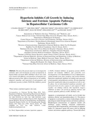 Hyperforin Inhibits Cell Growth by Inducing Intrinsic and Extrinsic