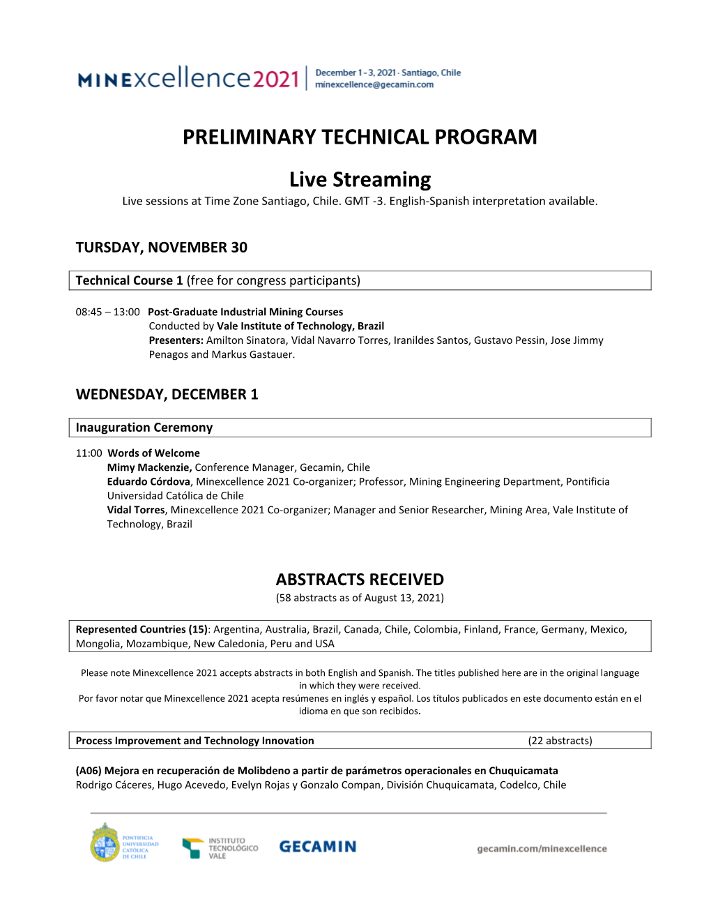 PRELIMINARY TECHNICAL PROGRAM Live Streaming