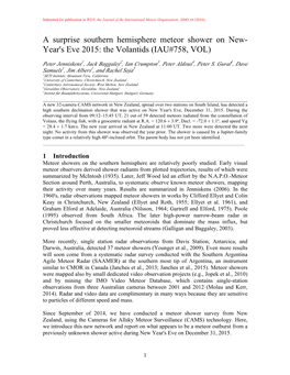 A Surprise Southern Hemisphere Meteor Shower on New- Year's Eve 2015: the Volantids (IAU#758, VOL)