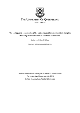 The Ecology and Conservation of the Water Mouse (Xeromys Myoides) Along the Maroochy River Catchment in Southeast Queensland