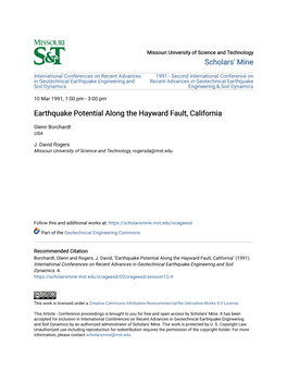 Earthquake Potential Along the Hayward Fault, California
