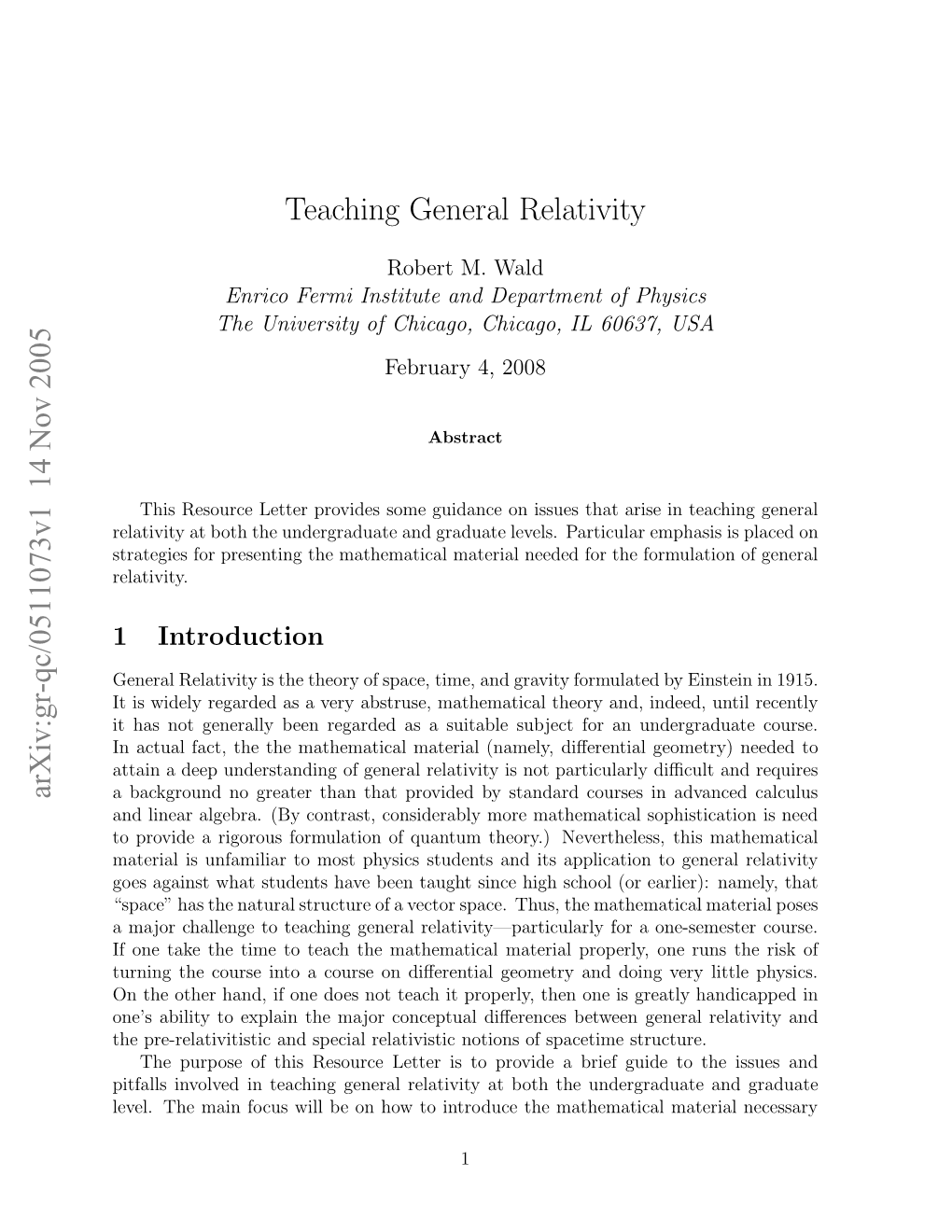 Teaching General Relativity