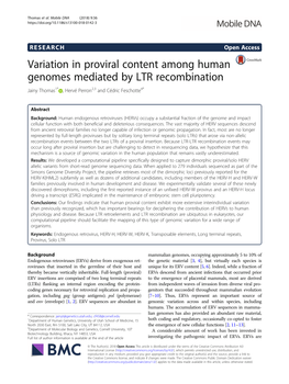 Variation in Proviral Content Among Human Genomes Mediated by LTR Recombination Jainy Thomas1* , Hervé Perron2,3 and Cédric Feschotte4*