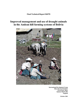 Improved Management and Use of Draught Animals in the Andean Hill Farming Systems of Bolivia