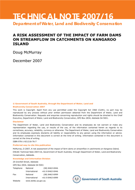 A Risk Assessment of the Impact of Farm Dams on Streamflow in Catchments on Kangaroo Island