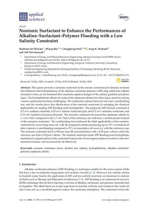 Nonionic Surfactant to Enhance the Performances of Alkaline–Surfactant–Polymer Flooding with a Low Salinity Constraint