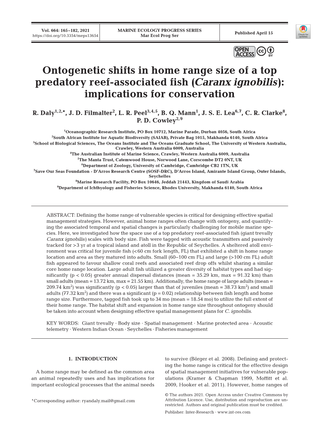 Caranx Ignobilis): Implications for Conservation