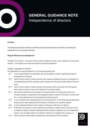 GENERAL GUIDANCE NOTE Independence of Directors