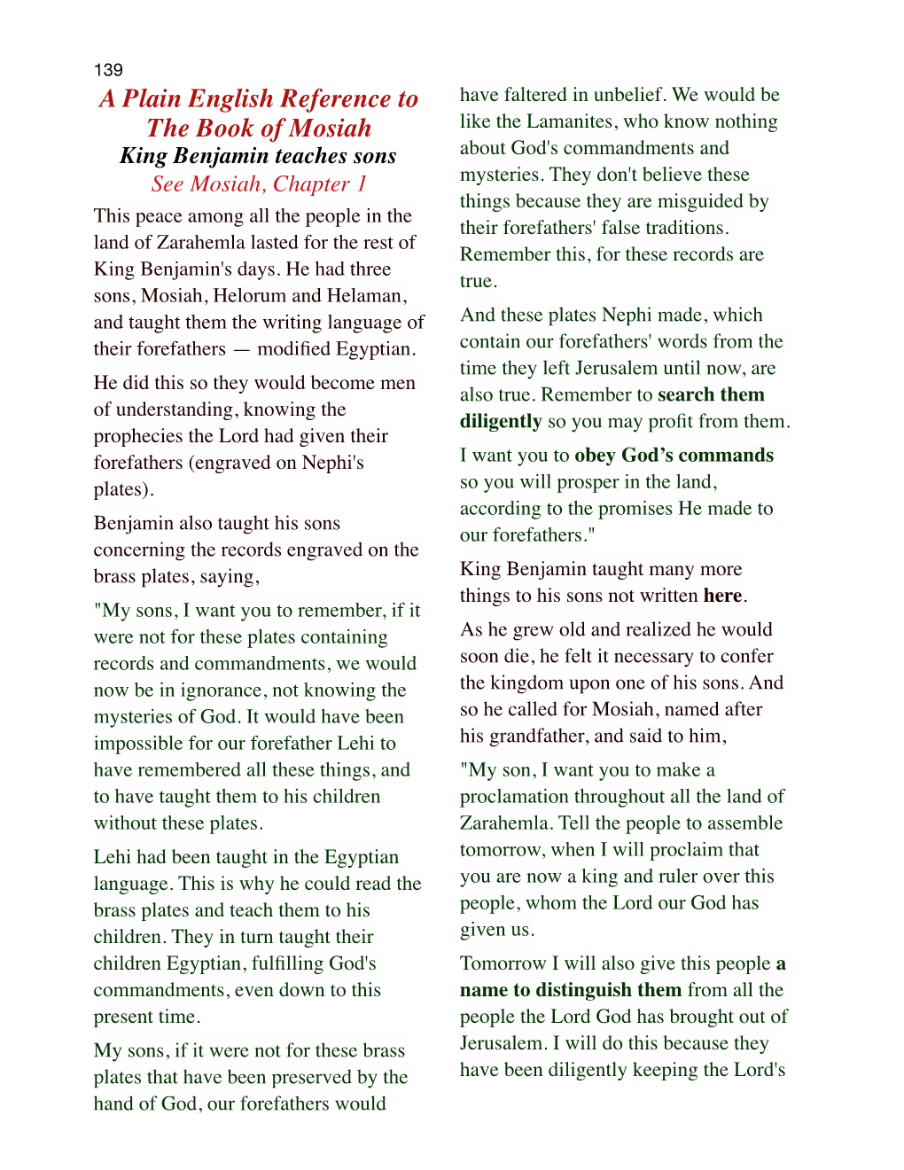 Mosiah Like the Lamanites, Who Know Nothing King Benjamin Teaches Sons About God's Commandments and See Mosiah, Chapter 1 Mysteries