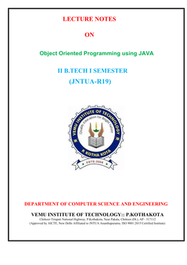 Object Oriented Programming Using JAVA UNIT I
