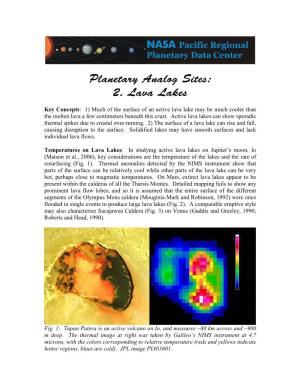 Planetary Analog Sites: 2. Lava Lakes