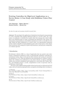 Evolving Controllers for High-Level Applications on a Service Robot: a Case Study with Exhibition Visitor Flow Control
