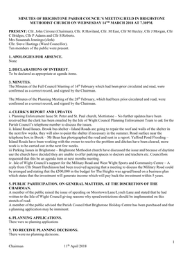 Minutes of the March 14, 2018 Full Parish