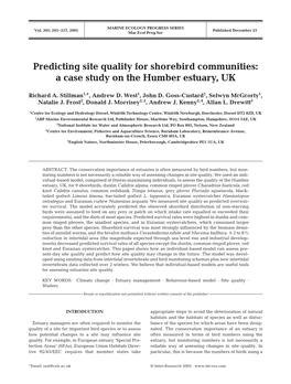 Predicting Site Quality for Shorebird Communities: a Case Study on the Humber Estuary, UK