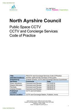 North Ayrshire Council Public Space CCTV CCTV and Concierge Services Code of Practice