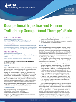 Occupational Injustice and Human Trafficking: Occupational Therapy's Role