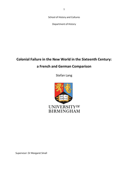 Colonial Failure in the New World in the Sixteenth Century: a French and German Comparison