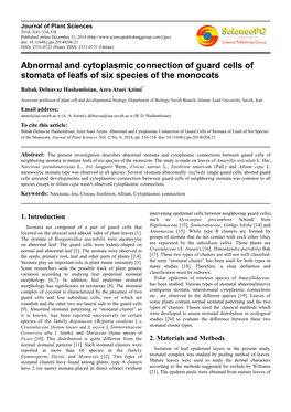 Abnormal and Cytoplasmic Connection of Guard Cells of Stomata of Leafs of Six Species of the Monocots