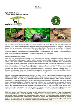 Majete Wildlife Reserve a Unique Wildlife Destination in Malawi Help Conserve and Protect Malawi's Wildlife Resource by Visiti