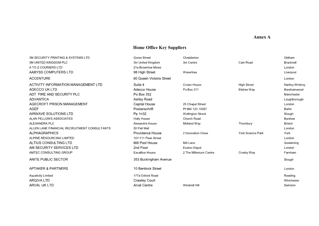 Annex a Home Office Key Suppliers