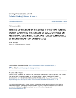 Evaluating the Impacts of Climate Change on Ant Biodiversity in the Temperate Forest Communities of the Northeastern United States