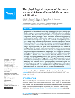 The Physiological Response of the Deep- Sea Coral Solenosmilia Variabilis to Ocean Acidification