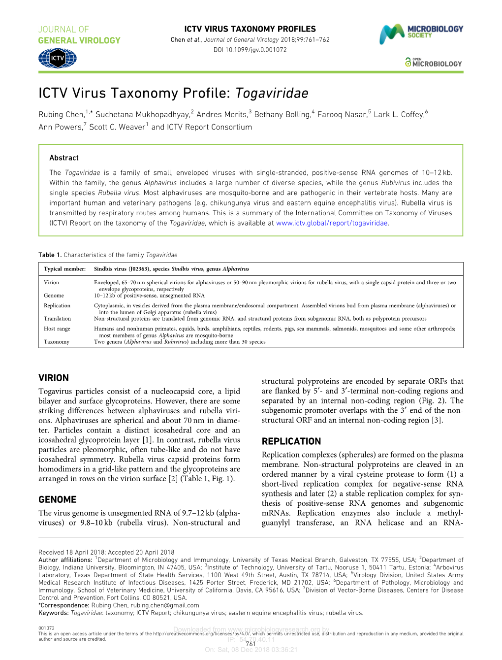 ICTV Virus Taxonomy Profile: Togaviridae