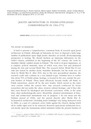 Jesuits Architecture in Polish-Lithuanian Commonwealth in 1564-1772