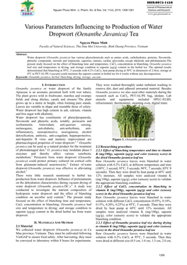 Various Parameters Influencing to Production of Water Dropwort (Oenanthe Javanica) Tea