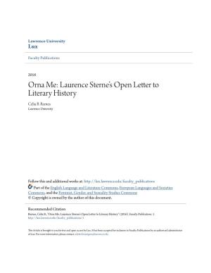 Orna Me: Laurence Sterneâ•Žs Open Letter to Literary History