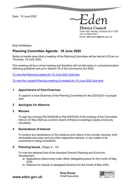 (Public Pack)Agenda Document for Planning Committee, 18/06/2020